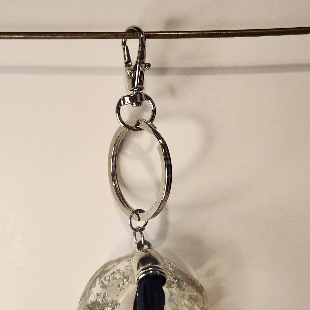 4 1/2” Handmade Letter “G” Resin Silver Leaf Tassel Keychain